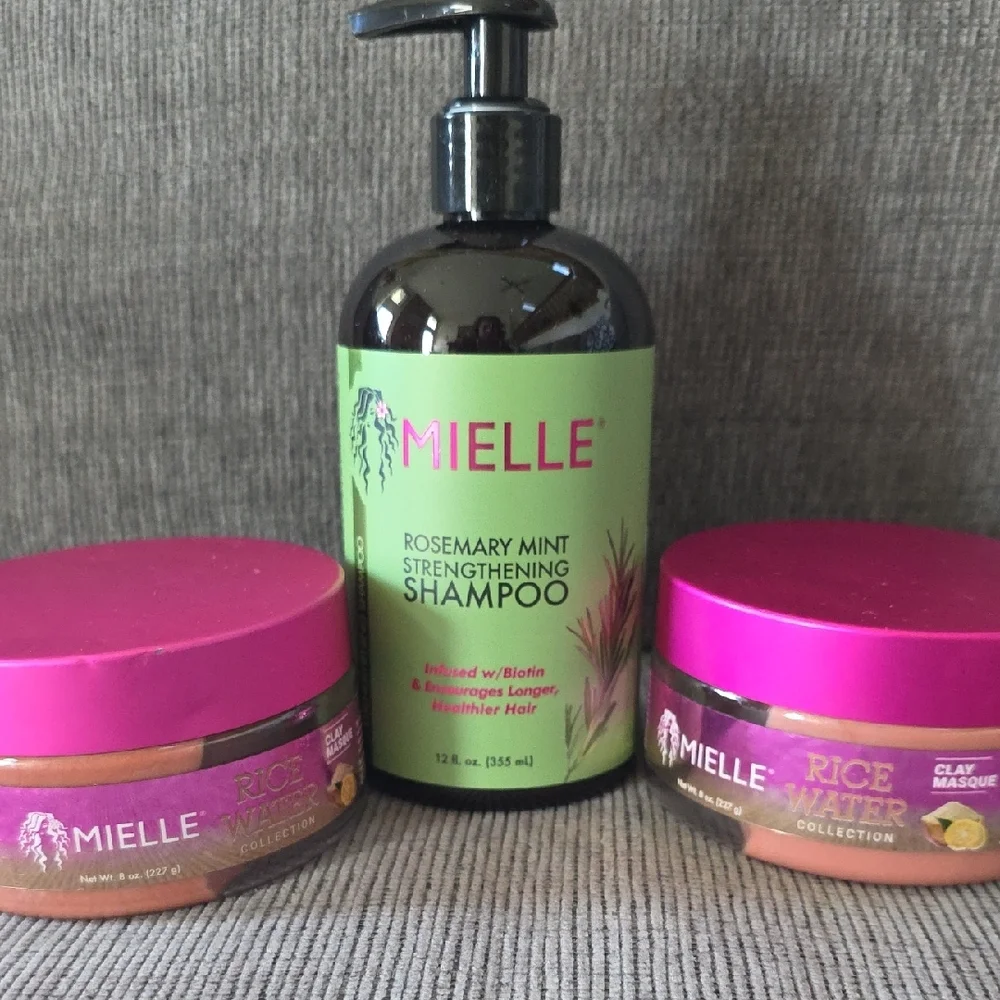 Mielle Rosemary Mint Shampoo And Rice Water Clay Masque Combo, All New, 3 Items.